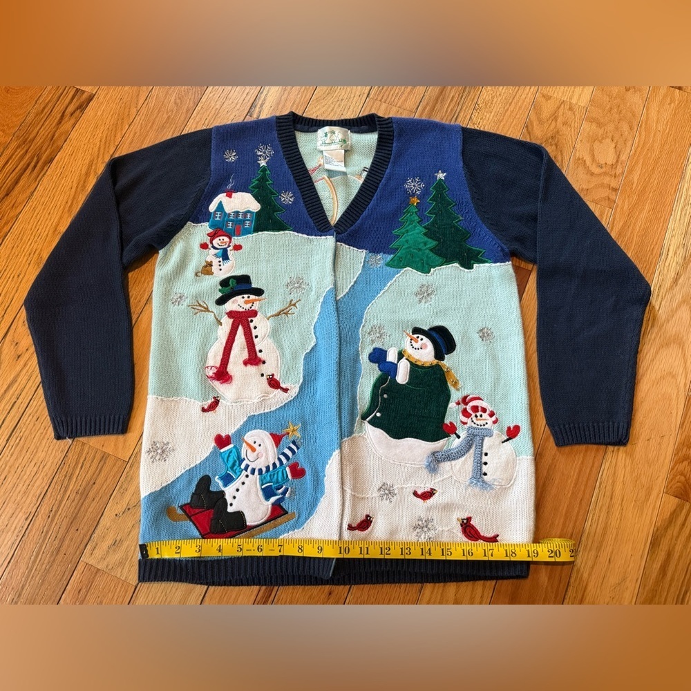 Vintage Quacker Factory Holiday/Winter Sweater/Cardigan Snowman Women’s Size S - Picture 10 of 13